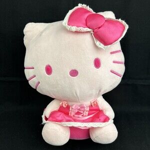 Sanrio Hello Kitty Plush Solid Hot Pink Corset Dress Satin Lace Whimsigoth 12”